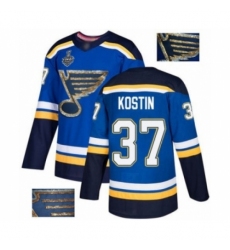Men's St. Louis Blues #37 Klim Kostin Authentic Royal Blue Fashion Gold 2019 Stanley Cup Final Bound Hockey Jersey