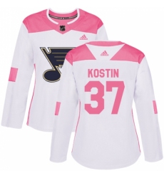 Women's Adidas St. Louis Blues #37 Klim Kostin Authentic White/Pink Fashion NHL Jersey