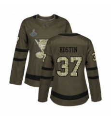 Women's St. Louis Blues #37 Klim Kostin Authentic Green Salute to Service 2019 Stanley Cup Champions Hockey Jersey