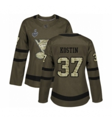 Women's St. Louis Blues #37 Klim Kostin Authentic Green Salute to Service 2019 Stanley Cup Final Bound Hockey Jersey