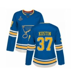 Women's St. Louis Blues #37 Klim Kostin Authentic Navy Blue Alternate 2019 Stanley Cup Champions Hockey Jersey