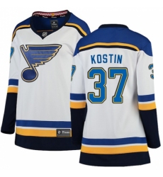 Women's St. Louis Blues #37 Klim Kostin Fanatics Branded White Away Breakaway NHL Jersey
