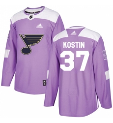 Youth Adidas St. Louis Blues #37 Klim Kostin Authentic Purple Fights Cancer Practice NHL Jersey