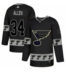 Men's Adidas St. Louis Blues #34 Jake Allen Authentic Black Team Logo Fashion NHL Jersey