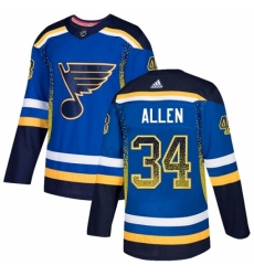 Men's Adidas St. Louis Blues #34 Jake Allen Authentic Blue Drift Fashion NHL Jersey