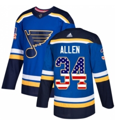 Men's Adidas St. Louis Blues #34 Jake Allen Authentic Blue USA Flag Fashion NHL Jersey