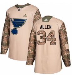 Men's Adidas St. Louis Blues #34 Jake Allen Authentic Camo Veterans Day Practice NHL Jersey