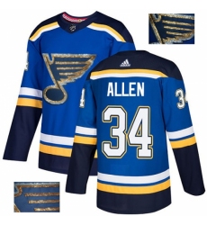 Men's Adidas St. Louis Blues #34 Jake Allen Authentic Royal Blue Fashion Gold NHL Jersey