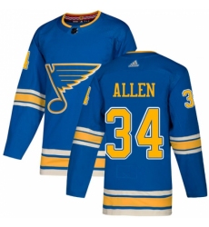 Men's Adidas St. Louis Blues #34 Jake Allen Blue Alternate Authentic Stitched NHL Jersey