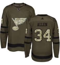 Men's Adidas St. Louis Blues #34 Jake Allen Premier Green Salute to Service NHL Jersey