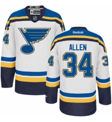 Men's Reebok St. Louis Blues #34 Jake Allen Authentic White Away NHL Jersey