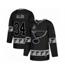 Men's St. Louis Blues #34 Jake Allen Authentic Black Team Logo Fashion 2019 Stanley Cup Final Bound Hockey Jersey