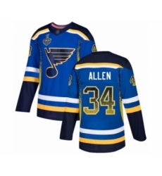 Men's St. Louis Blues #34 Jake Allen Authentic Blue Drift Fashion 2019 Stanley Cup Final Bound Hockey Jersey
