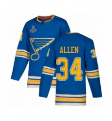 Men's St. Louis Blues #34 Jake Allen Authentic Navy Blue Alternate 2019 Stanley Cup Champions Hockey Jersey