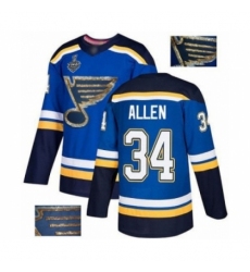 Men's St. Louis Blues #34 Jake Allen Authentic Royal Blue Fashion Gold 2019 Stanley Cup Final Bound Hockey Jersey