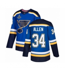 Men's St. Louis Blues #34 Jake Allen Authentic Royal Blue Home 2019 Stanley Cup Champions Hockey Jersey