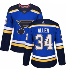 Women's Adidas St. Louis Blues #34 Jake Allen Premier Royal Blue Home NHL Jersey