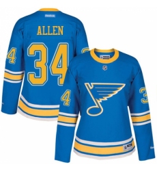 Women's Reebok St. Louis Blues #34 Jake Allen Authentic Blue 2017 Winter Classic NHL Jersey