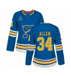 Women's St. Louis Blues #34 Jake Allen Authentic Navy Blue Alternate 2019 Stanley Cup Champions Hockey Jersey