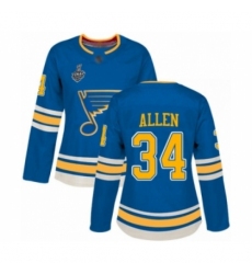 Women's St. Louis Blues #34 Jake Allen Authentic Navy Blue Alternate 2019 Stanley Cup Final Bound Hockey Jersey