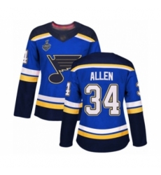 Women's St. Louis Blues #34 Jake Allen Authentic Royal Blue Home 2019 Stanley Cup Final Bound Hockey Jersey