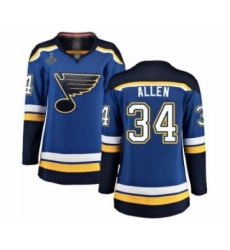 Women's St. Louis Blues #34 Jake Allen Fanatics Branded Royal Blue Home Breakaway 2019 Stanley Cup Champions Hockey Jersey