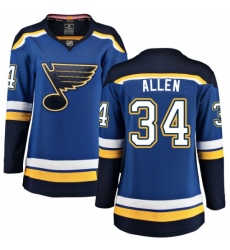Women's St. Louis Blues #34 Jake Allen Fanatics Branded Royal Blue Home Breakaway NHL Jersey