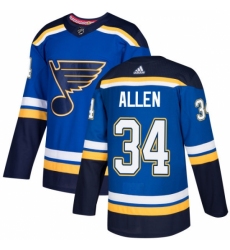 Youth Adidas St. Louis Blues #34 Jake Allen Authentic Royal Blue Home NHL Jersey