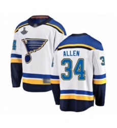 Youth St. Louis Blues #34 Jake Allen Fanatics Branded White Away Breakaway 2019 Stanley Cup Champions Hockey Jersey