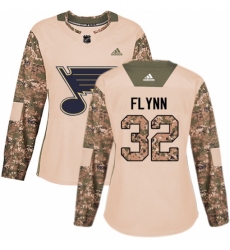 Women's Adidas St. Louis Blues #32 Brian Flynn Authentic Camo Veterans Day Practice NHL Jersey
