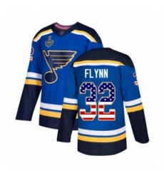 Youth St. Louis Blues #32 Brian Flynn Authentic Blue USA Flag Fashion 2019 Stanley Cup Final Bound Hockey Jersey