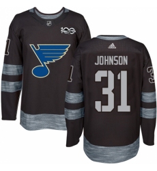 Men's Adidas St. Louis Blues #31 Chad Johnson Authentic Black 1917-2017 100th Anniversary NHL Jersey