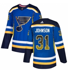 Men's Adidas St. Louis Blues #31 Chad Johnson Authentic Blue Drift Fashion NHL Jersey