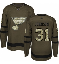 Men's Adidas St. Louis Blues #31 Chad Johnson Authentic Green Salute to Service NHL Jersey