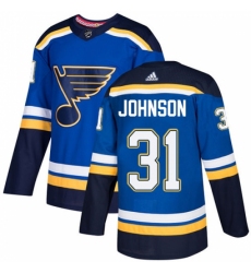 Men's Adidas St. Louis Blues #31 Chad Johnson Authentic Royal Blue Home NHL Jersey