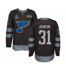 Men's St. Louis Blues #31 Chad Johnson Authentic Black 1917-2017 100th Anniversary 2019 Stanley Cup Champions Hockey Jersey