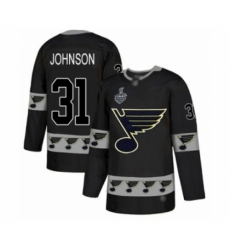 Men's St. Louis Blues #31 Chad Johnson Authentic Black Team Logo Fashion 2019 Stanley Cup Final Bound Hockey Jersey