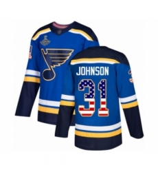 Men's St. Louis Blues #31 Chad Johnson Authentic Blue USA Flag Fashion 2019 Stanley Cup Champions Hockey Jersey