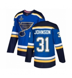 Men's St. Louis Blues #31 Chad Johnson Authentic Royal Blue Home 2019 Stanley Cup Champions Hockey Jersey