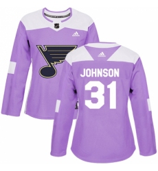 Women's Adidas St. Louis Blues #31 Chad Johnson Authentic Purple Fights Cancer Practice NHL Jersey