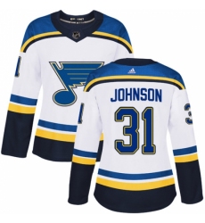 Women's Adidas St. Louis Blues #31 Chad Johnson Authentic White Away NHL Jersey