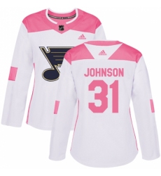 Women's Adidas St. Louis Blues #31 Chad Johnson Authentic White Pink Fashion NHL Jersey