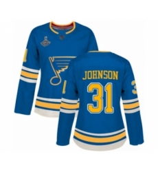 Women's St. Louis Blues #31 Chad Johnson Authentic Navy Blue Alternate 2019 Stanley Cup Champions Hockey Jersey