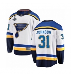 Youth St. Louis Blues #31 Chad Johnson Fanatics Branded White Away Breakaway 2019 Stanley Cup Champions Hockey Jersey