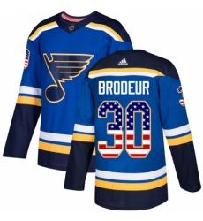 Men's Adidas St. Louis Blues #30 Martin Brodeur Authentic Blue USA Flag Fashion NHL Jersey