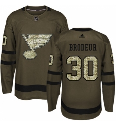 Men's Adidas St. Louis Blues #30 Martin Brodeur Authentic Green Salute to Service NHL Jersey