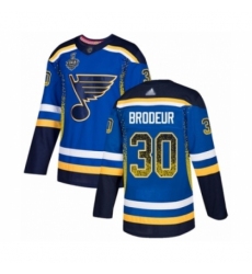 Men's St. Louis Blues #30 Martin Brodeur Authentic Blue Drift Fashion 2019 Stanley Cup Final Bound Hockey Jersey