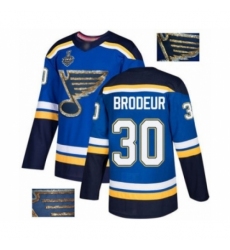 Men's St. Louis Blues #30 Martin Brodeur Authentic Royal Blue Fashion Gold 2019 Stanley Cup Final Bound Hockey Jersey