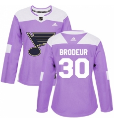 Women's Adidas St. Louis Blues #30 Martin Brodeur Authentic Purple Fights Cancer Practice NHL Jersey