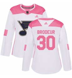 Women's Adidas St. Louis Blues #30 Martin Brodeur Authentic White/Pink Fashion NHL Jersey